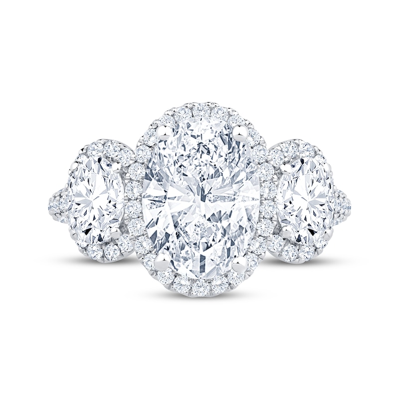 Main Image 3 of Memories Moments Magic Lab-Grown Diamond Oval-Cut Halo Three-Stone Engagement Ring 4-5/8 ct tw 14K White Gold