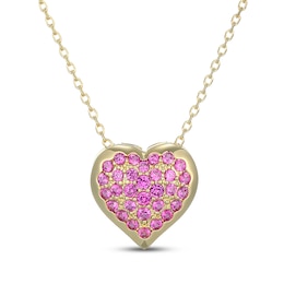STUDIO BY KAY Pink Lab-Created Sapphire Pavé Heart Necklace 24K Yellow Gold Vermeil Sterling Silver 18"