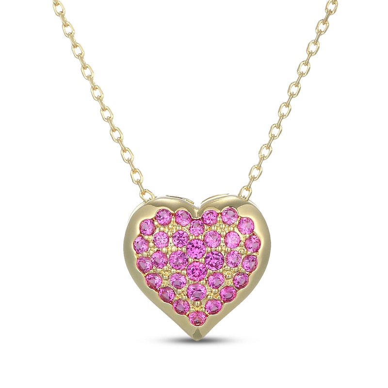 Main Image 1 of STUDIO BY KAY Pink Lab-Created Sapphire Pavé Heart Necklace 24K Yellow Gold Vermeil Sterling Silver 18"