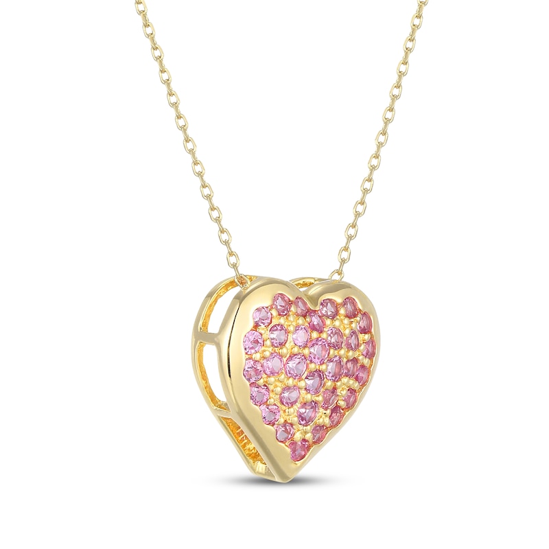 Main Image 2 of STUDIO BY KAY Pink Lab-Created Sapphire Pavé Heart Necklace 24K Yellow Gold Vermeil Sterling Silver 18"