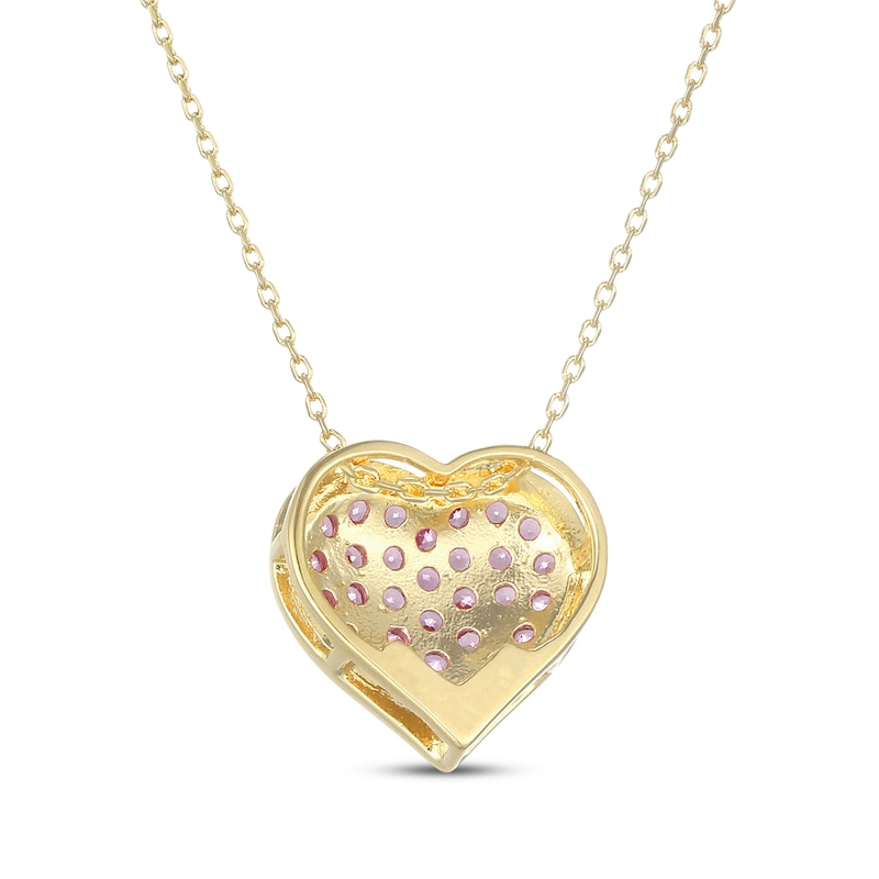 Main Image 3 of STUDIO BY KAY Pink Lab-Created Sapphire Pavé Heart Necklace 24K Yellow Gold Vermeil Sterling Silver 18"