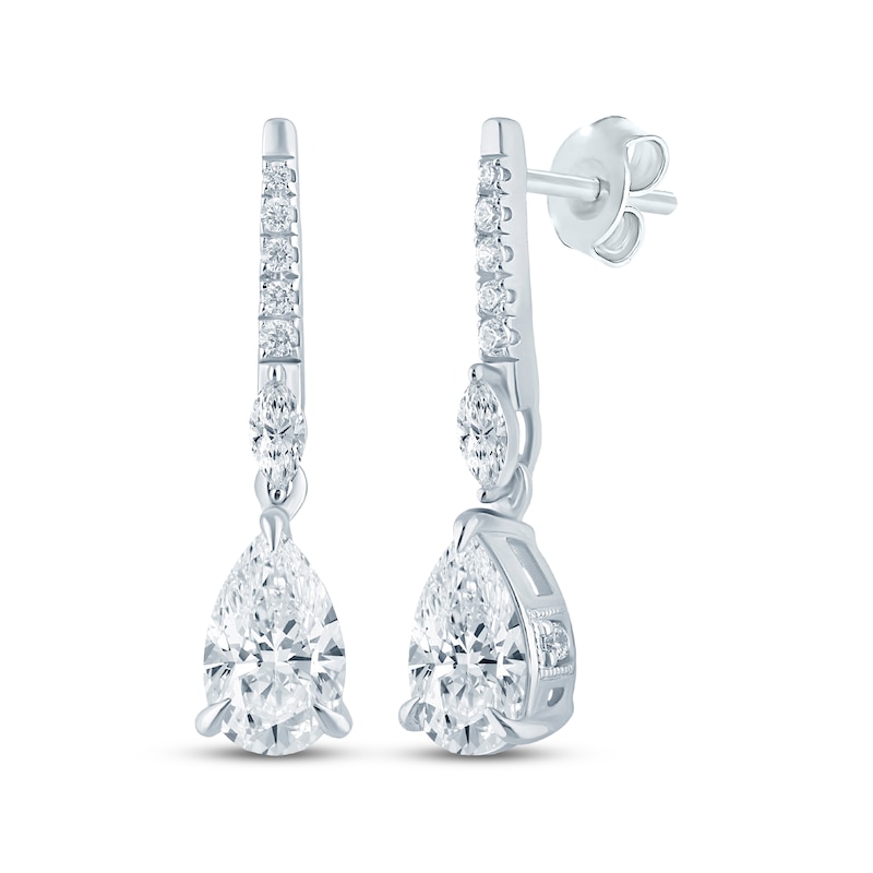 Main Image 1 of Monique Lhuillier Bliss Pear-Shaped Lab-Grown Diamond Drop Earrings 1-1/6 ct tw Platinum-Plated Sterling Silver