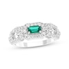 Thumbnail Image 1 of Emerald-Cut Lab-Created Emerald & White Lab-Created Sapphire Link Ring Sterling Silver