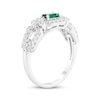Thumbnail Image 2 of Emerald-Cut Lab-Created Emerald & White Lab-Created Sapphire Link Ring Sterling Silver