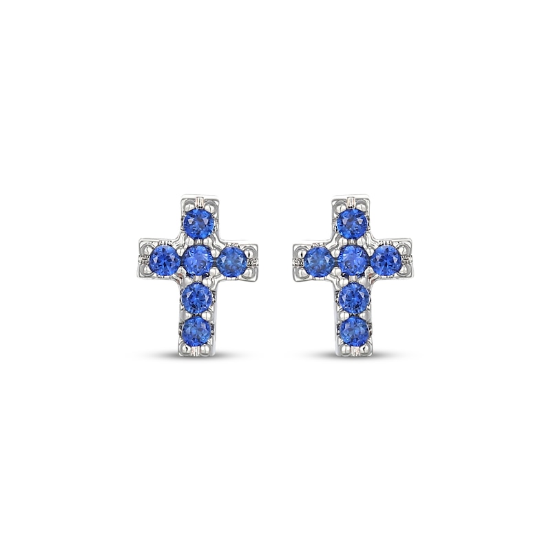 Main Image 2 of STUDIO BY KAY Blue Lab-Created Sapphire Cross Stud Earrings Sterling Silver