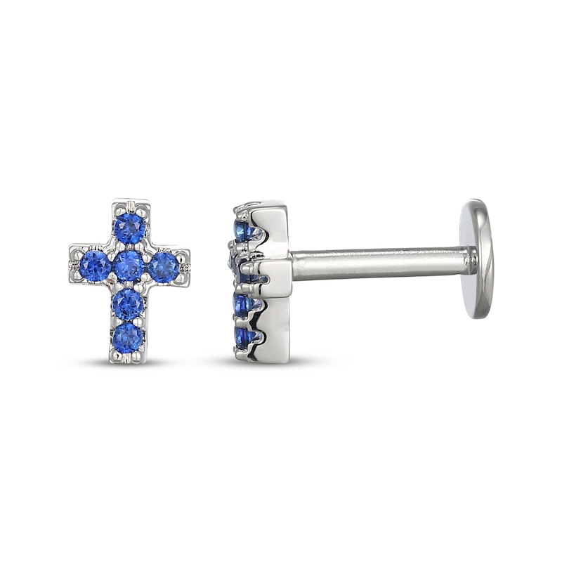 Main Image 3 of STUDIO BY KAY Blue Lab-Created Sapphire Cross Stud Earrings Sterling Silver