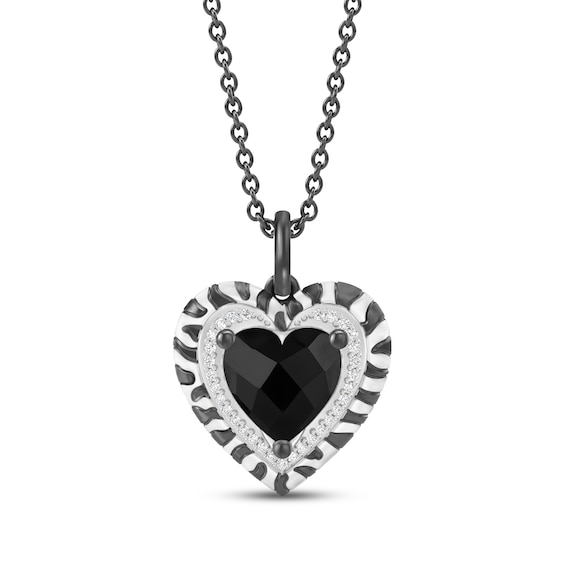 Disney Treasures The Lion King Heart-Shaped Black Onyx & Diamond Necklace 1/15 ct tw Black Rhodium-Plated Sterling Silver 19"