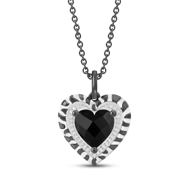 Main Image 1 of Disney Treasures The Lion King Heart-Shaped Black Onyx & Diamond Necklace 1/15 ct tw Black Rhodium-Plated Sterling Silver 19"