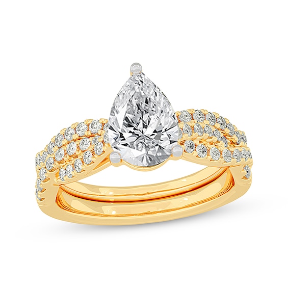 Now + Forever Lab-Grown Diamonds Pear-Shaped Twist Shank Bridal Set 2 ct tw 14K Yellow Gold