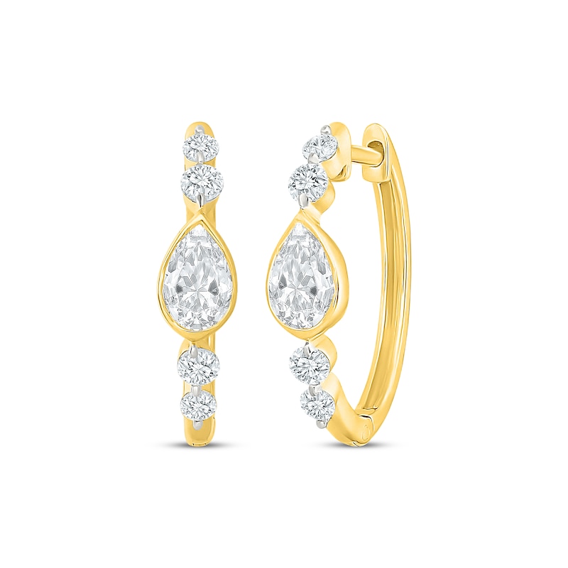Main Image 1 of KAY Lab-Grown Diamonds Pear-Shaped & Round-Cut Hoop Earrings 1 ct tw 10K Yellow Gold