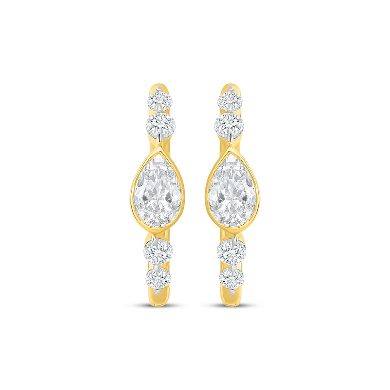 Main Image 2 of KAY Lab-Grown Diamonds Pear-Shaped & Round-Cut Hoop Earrings 1 ct tw 10K Yellow Gold