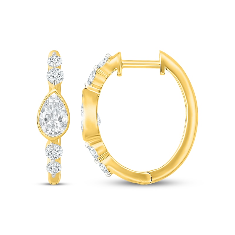 Main Image 3 of KAY Lab-Grown Diamonds Pear-Shaped & Round-Cut Hoop Earrings 1 ct tw 10K Yellow Gold