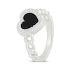 Thumbnail Image 2 of Heart-Shaped Black Onyx & White Lab-Created Sapphire Heart Chain Link Ring Sterling Silver