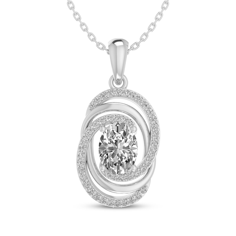 Main Image 1 of Oval-Cut White Lab-Created Sapphire Swirl Frame Necklace Sterling Silver 18"