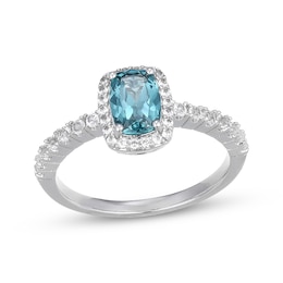 Cushion-Cut Oceanic Blue Topaz & White Lab-Created Sapphire Halo Ring Sterling Silver