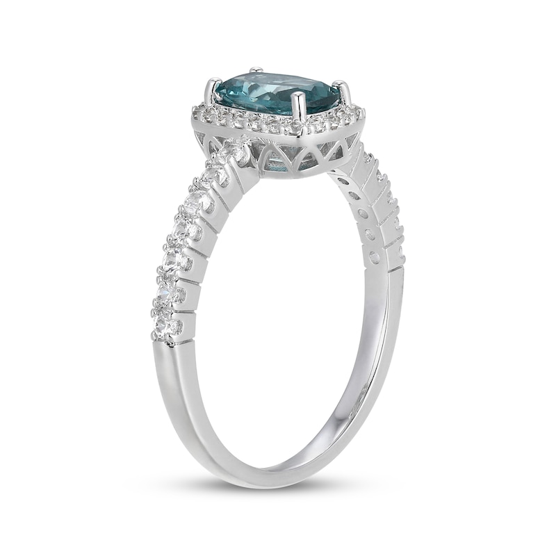 Main Image 2 of Cushion-Cut Oceanic Blue Topaz & White Lab-Created Sapphire Halo Ring Sterling Silver