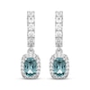 Thumbnail Image 2 of Cushion-Cut Oceanic Blue Topaz & White Lab-Created Sapphire Halo Hoop Drop Earrings Sterling Silver