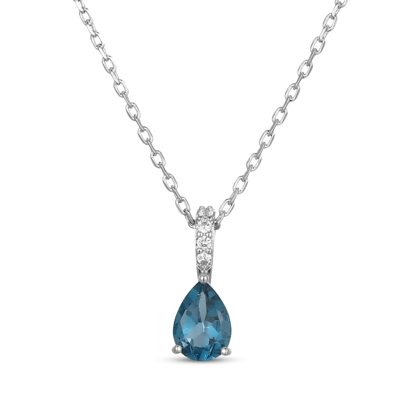 Main Image 1 of Pear-Shaped Oceanic Blue Topaz & White Lab-Created Sapphire Necklace Sterling Silver 18"