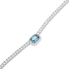 Thumbnail Image 2 of Cushion-Cut Oceanic Blue Topaz & White Lab-Created Sapphire Halo Necklace Sterling Silver 18"