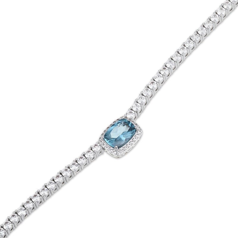 Main Image 2 of Cushion-Cut Oceanic Blue Topaz & White Lab-Created Sapphire Halo Necklace Sterling Silver 18"
