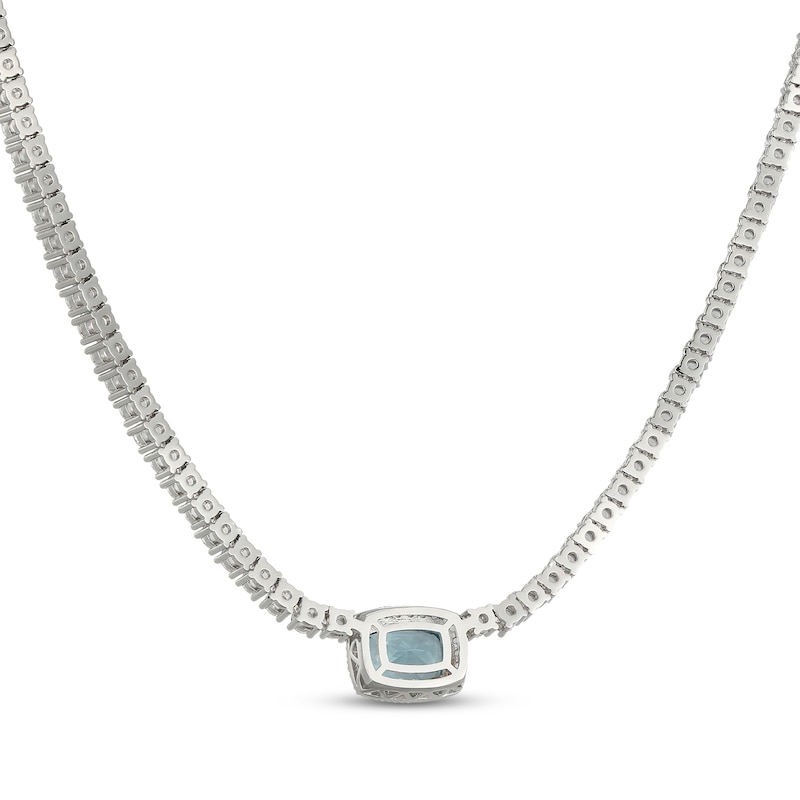 Main Image 3 of Cushion-Cut Oceanic Blue Topaz & White Lab-Created Sapphire Halo Necklace Sterling Silver 18"