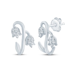 Monique Lhuillier Bliss Lab-Grown Diamond Lily of the Valley J-Hoop Earrings 1/6 ct tw Platinum-Plated Sterling Silver