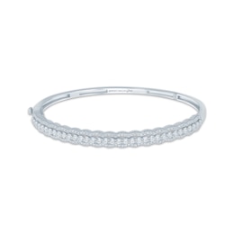 Monique Lhuillier Bliss Lab-Grown Diamond Scalloped Edge Bangle Bracelet 2 ct tw Platinum-Plated Sterling Silver