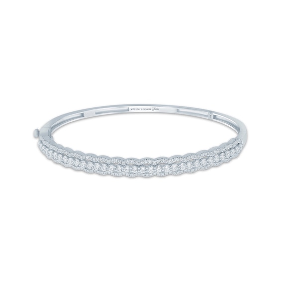 Monique Lhuillier Bliss Lab-Grown Diamond Scalloped Edge Bangle Bracelet 2 ct tw Platinum-Plated Sterling Silver