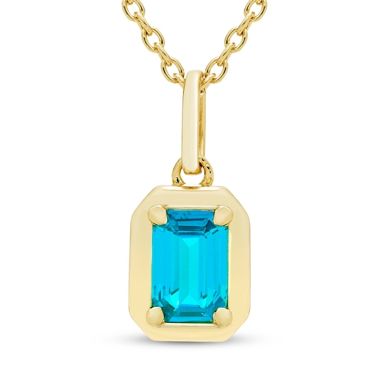 STUDIO BY KAY Emerald-Cut Swiss Blue Topaz Solitaire Necklace 24K Yellow Gold Vermeil Sterling Silver 18"
