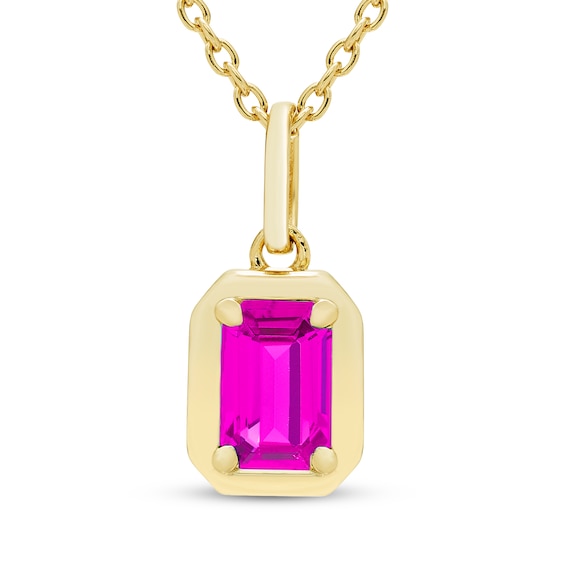 STUDIO BY KAY Emerald-Cut Pink Lab-Created Sapphire Solitaire Necklace 24K Yellow Gold Vermeil Sterling Silver 18"