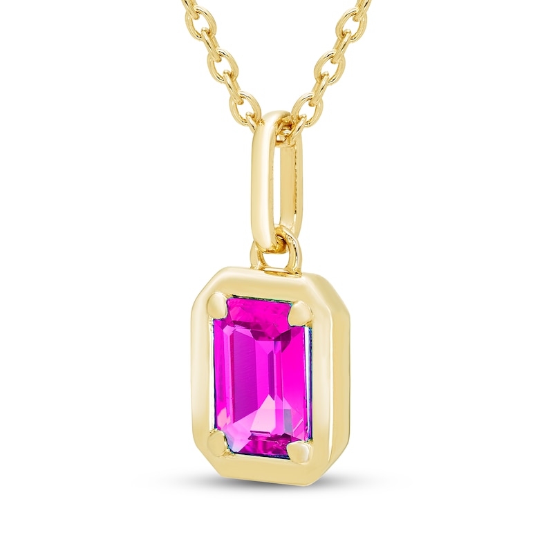 Main Image 2 of STUDIO BY KAY Emerald-Cut Pink Lab-Created Sapphire Solitaire Necklace 24K Yellow Gold Vermeil Sterling Silver 18"