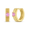 Thumbnail Image 1 of STUDIO BY KAY Round-Cut Pink Lab-Created Sapphire Solitaire Ridged Hoop Earrings 24K Yellow Gold Vermeil Sterling Silver