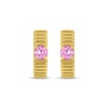 Thumbnail Image 2 of STUDIO BY KAY Round-Cut Pink Lab-Created Sapphire Solitaire Ridged Hoop Earrings 24K Yellow Gold Vermeil Sterling Silver