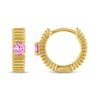 Thumbnail Image 3 of STUDIO BY KAY Round-Cut Pink Lab-Created Sapphire Solitaire Ridged Hoop Earrings 24K Yellow Gold Vermeil Sterling Silver