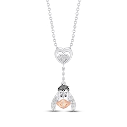 Disney Treasures Winnie the Pooh “Eeyore” Lab-Grown Diamond Heart Lariat Necklace 1/20 ct tw Sterling Silver with 18K Rose Gold Plate 18"