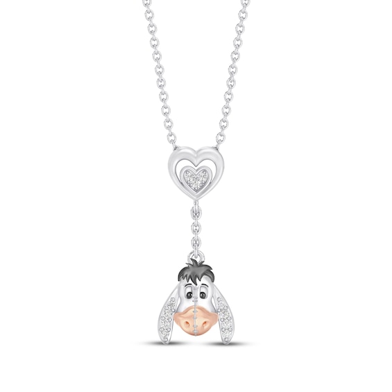 Disney Treasures Winnie the Pooh “Eeyore” Lab-Grown Diamond Heart Lariat Necklace 1/20 ct tw Sterling Silver with 18K Rose Gold Plate 18"