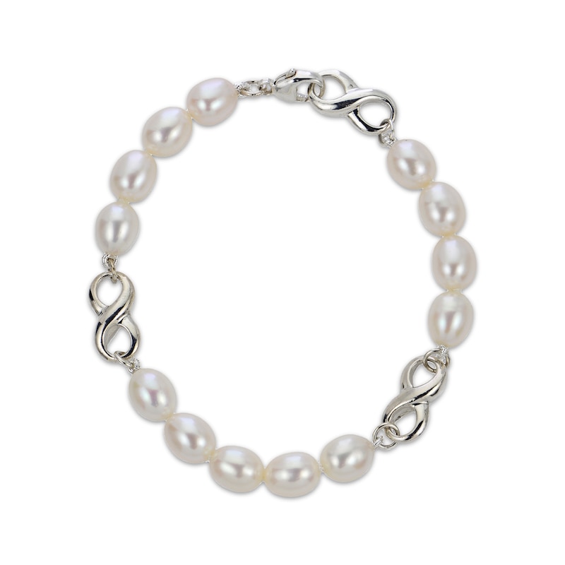 Main Image 1 of Oval Cultured Pearl Infinity Link Bracelet Sterling Silver 7.5"