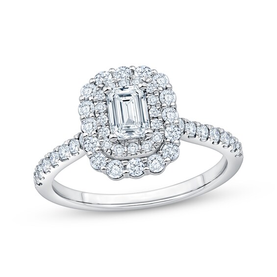 Now + Forever Lab-Grown Diamonds Certified Emerald-Cut Halo Engagement Ring 1 ct tw 14K White Gold