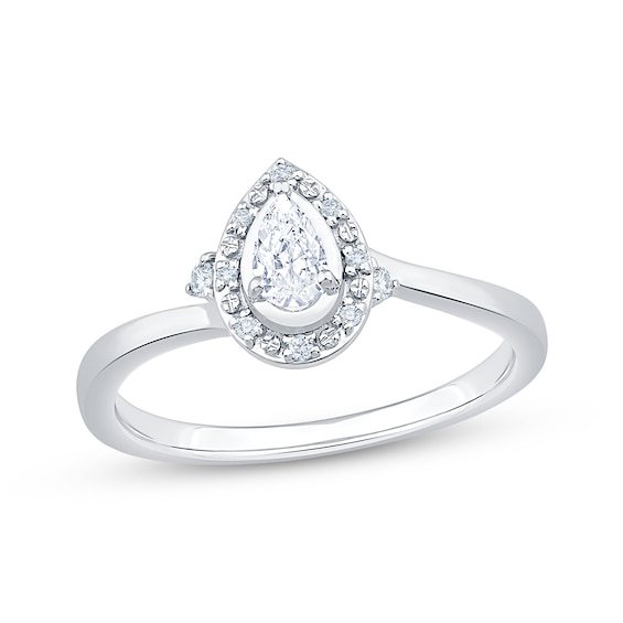 KAY Lab-Grown Diamonds Pear-Shaped Halo Promise Ring 1/4 ct tw 10K White Gold