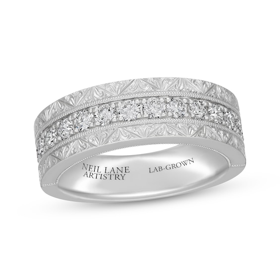 Neil Lane Artistry Men's Lab-Grown Diamond Certified Patterned-Edge Wedding Band 1 ct tw 14K White Gold