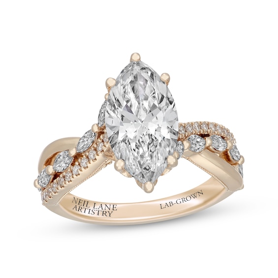 Neil Lane Artistry Lab-Grown Diamond Certified Marquise-Cut Engagement Ring 3-3/4 ct tw 14K Yellow Gold