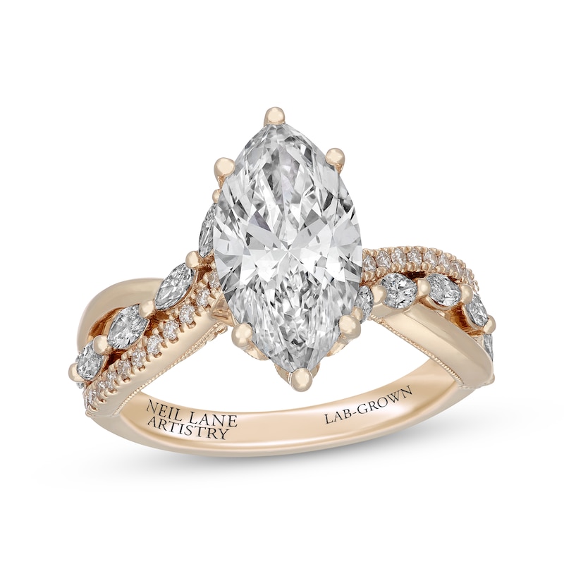 Main Image 1 of Neil Lane Artistry Lab-Grown Diamond Certified Marquise-Cut Engagement Ring 3-3/4 ct tw 14K Yellow Gold