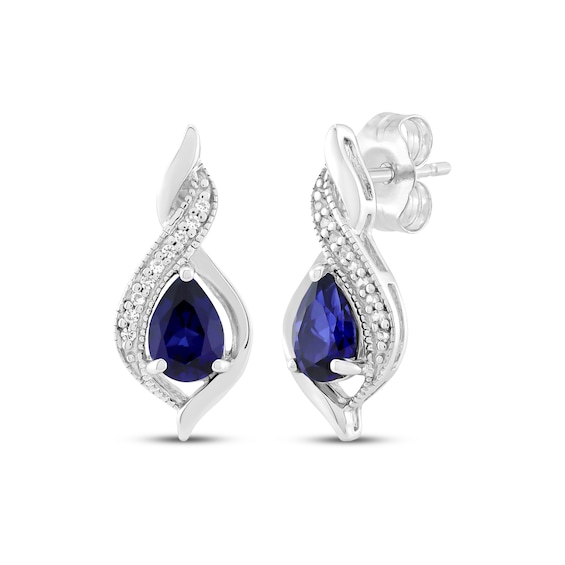 Pear-Shaped Blue & White Lab-Created Sapphire Flame-Shaped Drop Earrings Sterling Silver