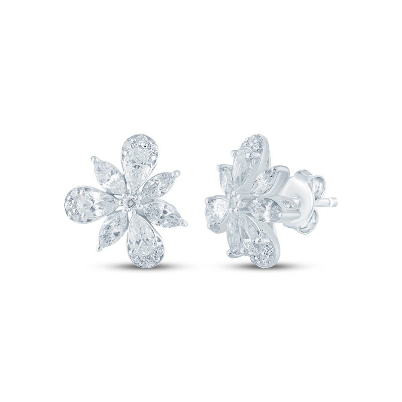 Main Image 1 of Monique Lhuillier Bliss Marquise, Pear & Round-Cut Lab-Grown Diamond Cluster Stud Earrings 1 ct tw Platinum-Plated Sterling Silver