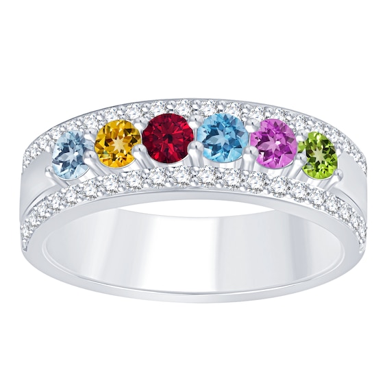 Mother's Family Birthstone Linear Ring (2-6 Stones)