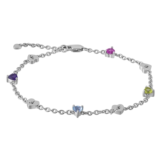 Birthstone Family & Mother's Bracelet (4 Stones and Lines)