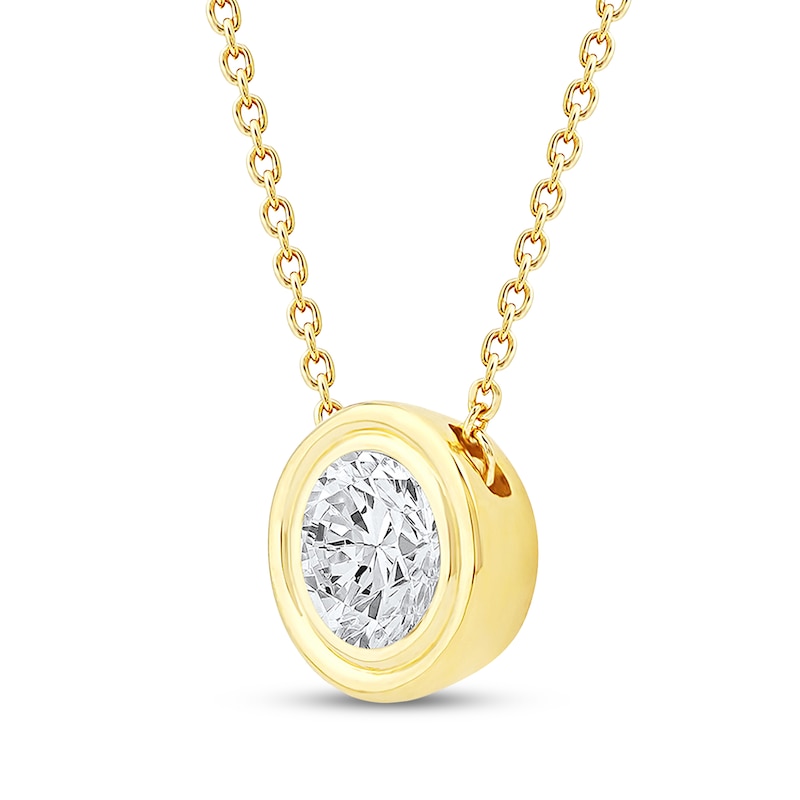 Main Image 2 of KAY Lab-Grown Diamonds Round-Cut Bezel-Set Solitaire Necklace 1/2 ct tw 10K Yellow Gold (F/SI2) 18"