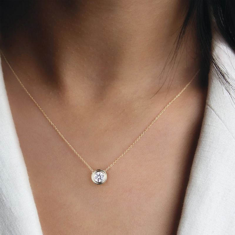Main Image 4 of KAY Lab-Grown Diamonds Round-Cut Bezel-Set Solitaire Necklace 1/2 ct tw 10K Yellow Gold (F/SI2) 18"