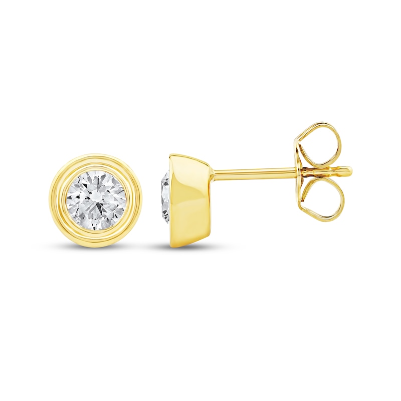 Main Image 3 of KAY Lab-Grown Diamonds Round-Cut Bezel-Set Solitaire Stud Earrings 1/2 ct tw 10K Yellow Gold (F/SI2)