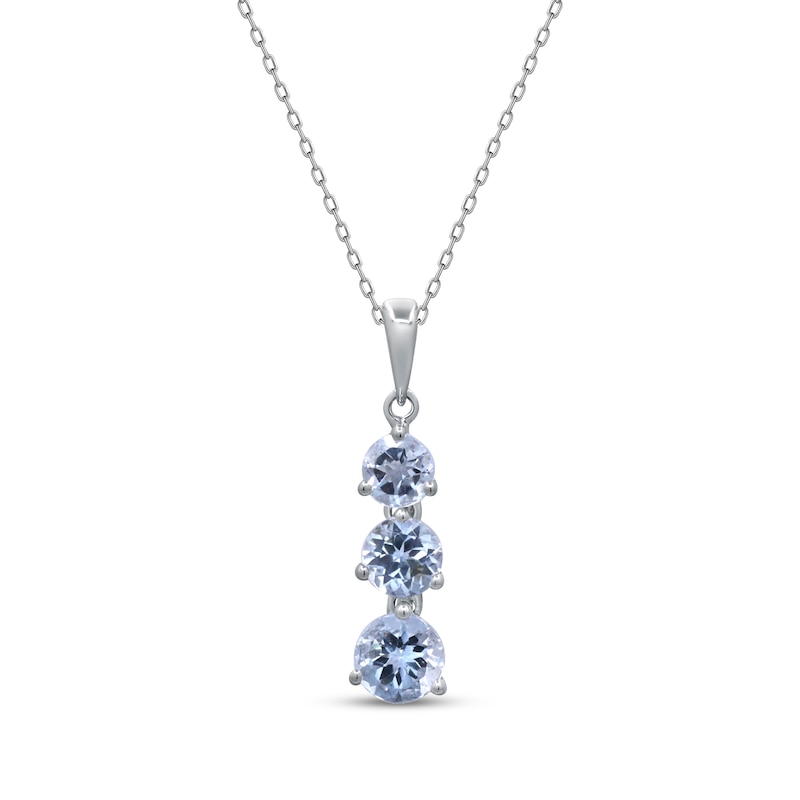 Main Image 1 of Aquamarine Three-Stone Drop Necklace Sterling Silver 18"